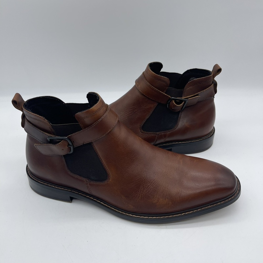 Kenneth Cole New York Sum-Times Mens Size 9.5 Chelsea Leather Boots Cognac Brown